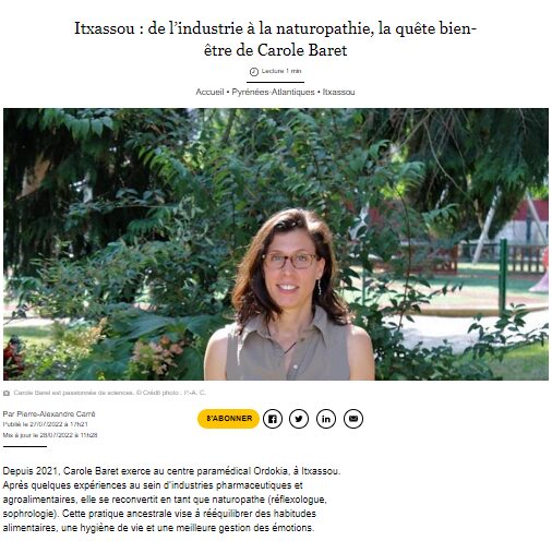 Article du Sud Ouest_Itxassou _ de l’industrie à la naturopathie, la quête bien-être de Carole Baret